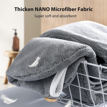 Thicker Microfiber Hair Towels for Women, 2 Pack Hair Drying Towels with Button, Fast Drying Hair Turbans for Wet Hair, Long, Curly Hair,Super Soft Hair Wrap Towels (Grey)