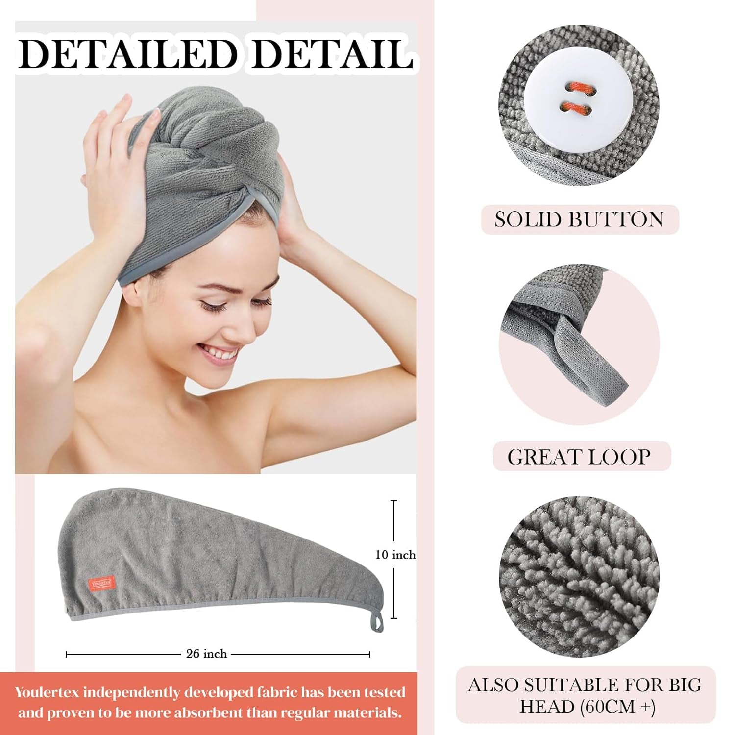 Microfiber Hair Towel Hair Wrap: 2 Pack 10X26 Hair Dryer Towels for Women Absorbent Turban Twist Drying Shower Cap Curly Hair Products for Hair Care Hair Accessories (03 White)