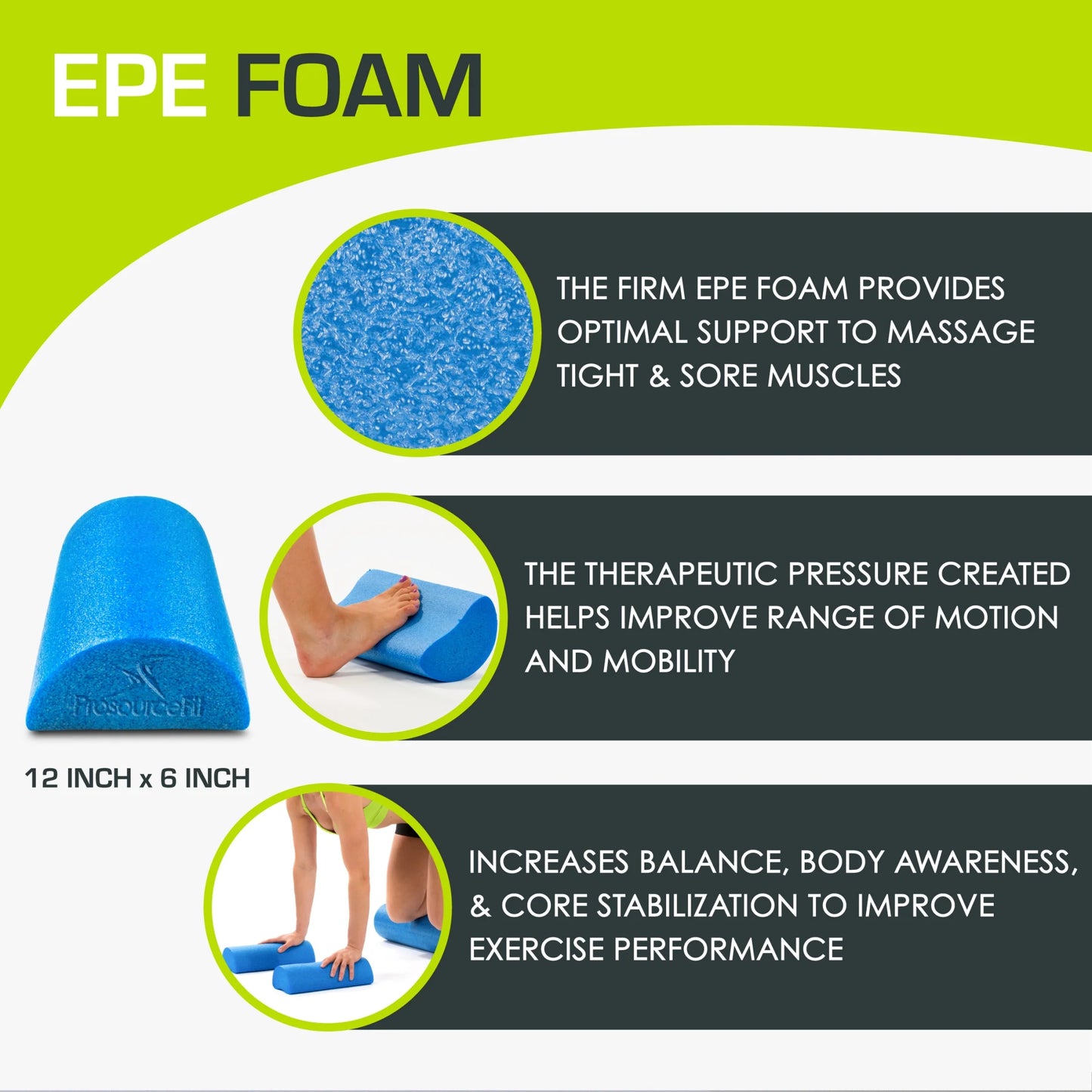 Flex Foam Rollers, Full and Half, 36"L or 12"L for Muscle Therapy (MFR), Core Stabilization and Balance Exercises