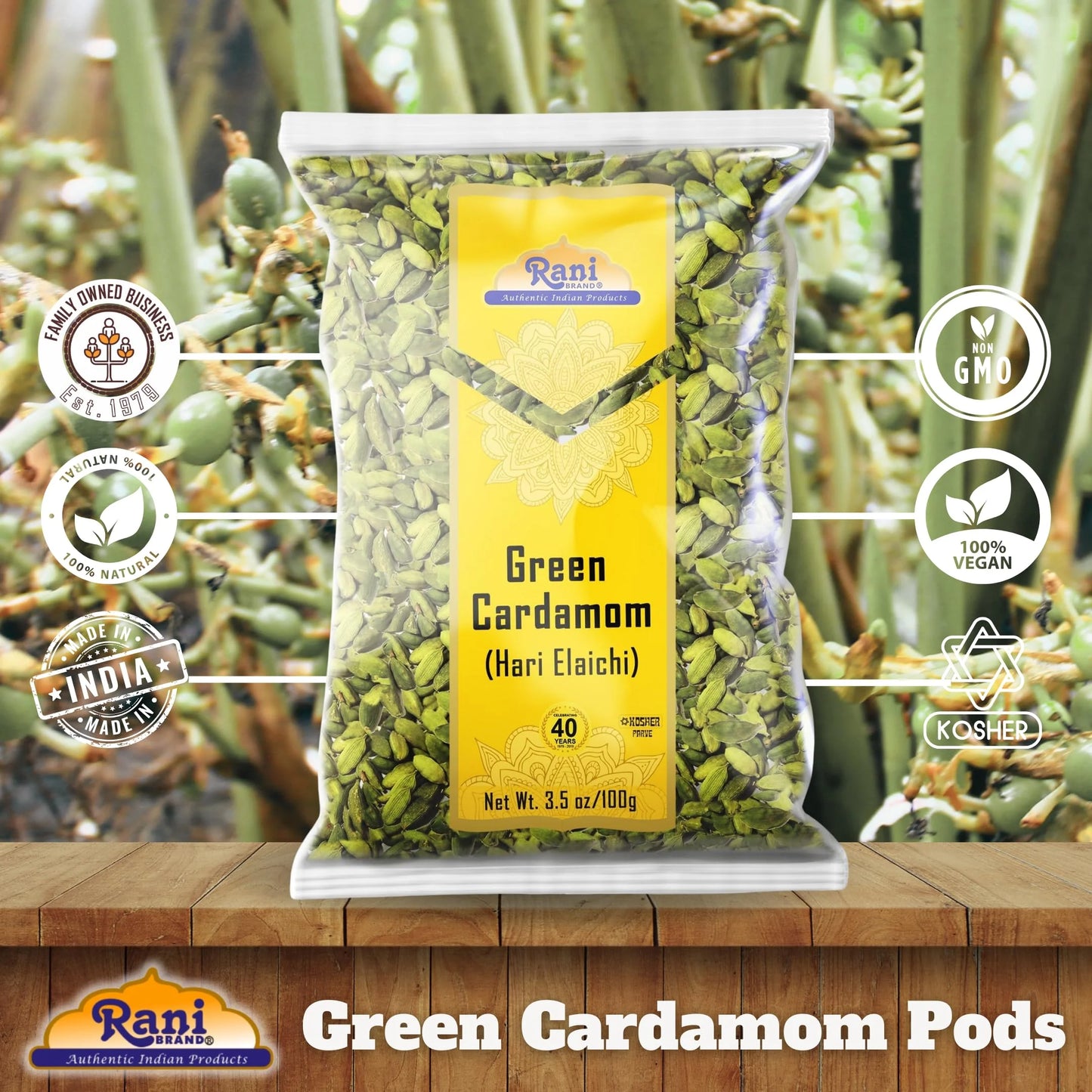 Rani Green Cardamom Pods Spice (Hari Elachi) 3.5Oz (100G) ~ All Natural | Vegan | Gluten Friendly | NON-GMO | Kosher | Product of India