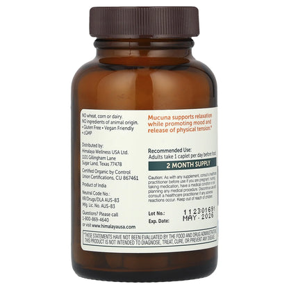 Organic Mucuna/Pruriens Supplement, Supports Relaxation, Tension Relief, 60 Caplets