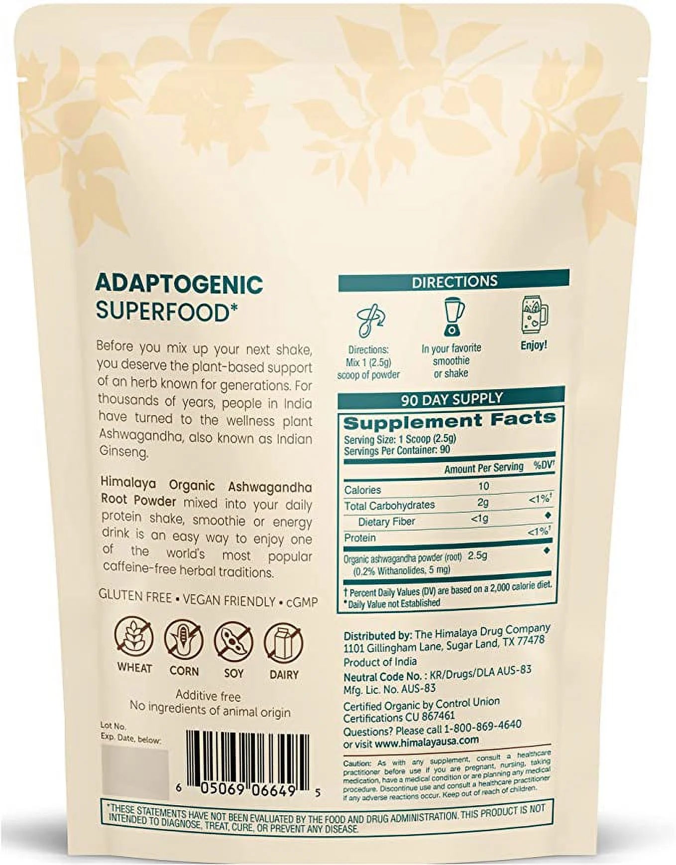 Organic Ashwagandha Powder, Adaptogenic Superfood for Protein Shakes & Smoothies, 7.9 Oz, 3 Month Supply