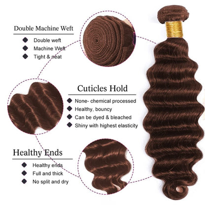 22 24 26 Inch Brown Bundles Light Brown Deep Wave Bundles Human Hair Chocolate Dark Brown Bundles Unprocessed Brazilian Human Hair Extension for Black Women 3 Bundles #4 Bundles