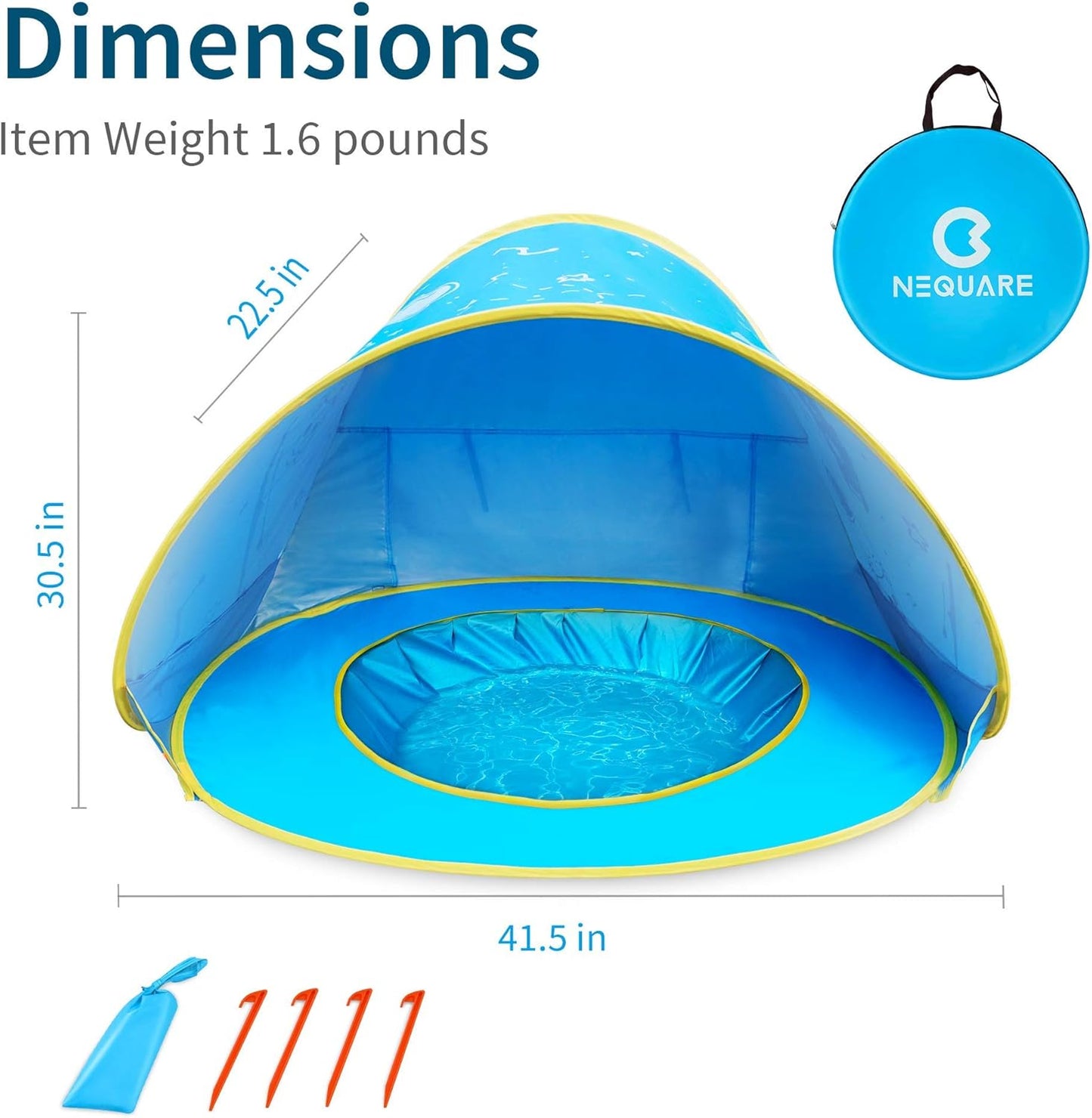 Baby Beach Tent,  Pop up Baby Tent for Beach, UPF 50+ Summer Shade Tent, Sun Baby Beach Umbrella for Infant with Pool, Blue