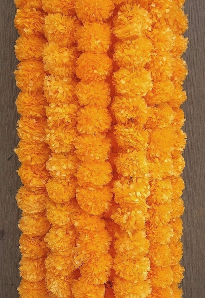 10 PC - 5 Feet Light Orange Marigold Garland |Indian/American Wedding Party Mantle Decoration, Faux Garlands Wedding Garland, Diwali Decoration, Spring Bush Floral!