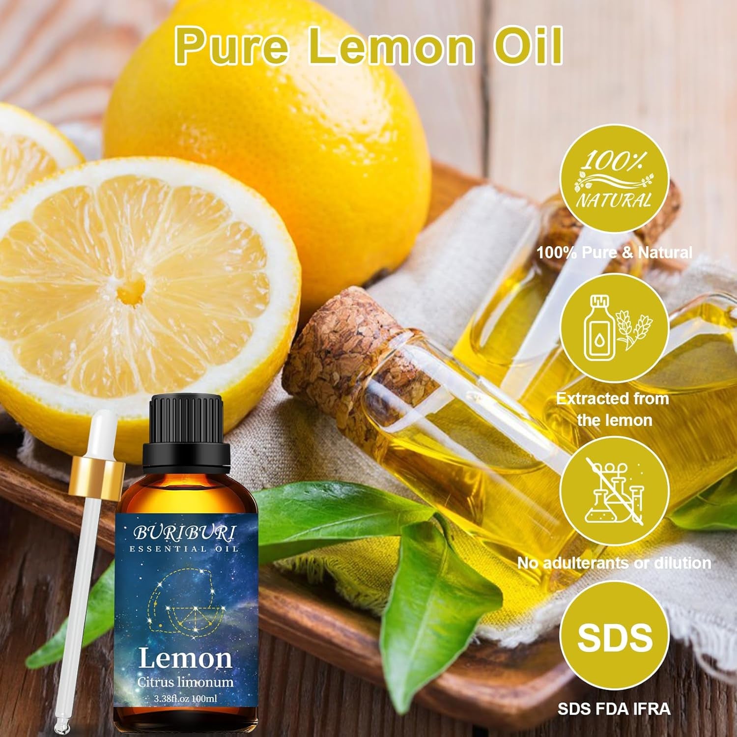 Lemon Essential Oil 100ML, 100% Pure, 3.38 Fl Oz Aromatherapy Oil 100ML for Diffuser, Massage