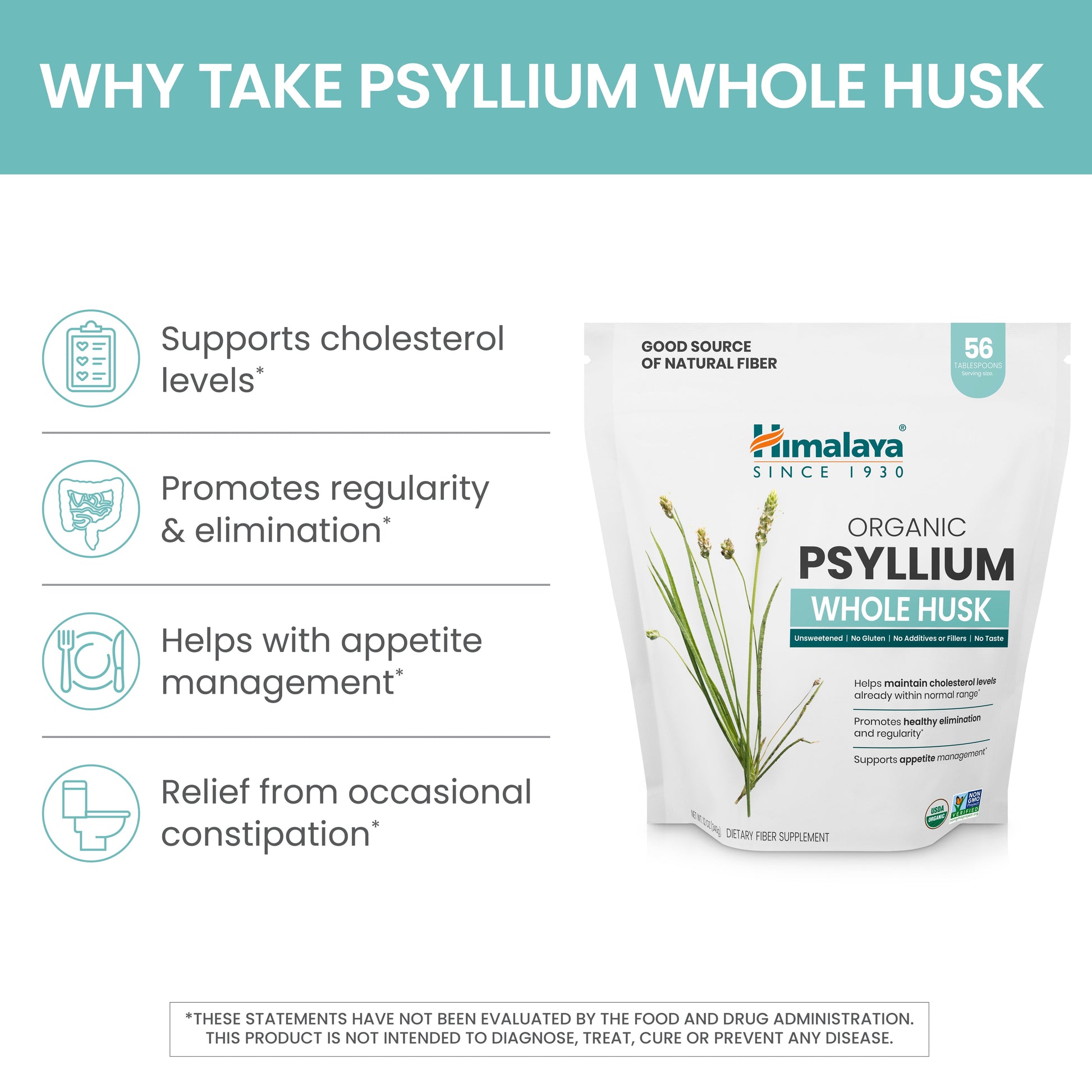 Organic Psyllium Whole Husk for Daily Fiber, Weight Management and Glucose Support, 12 Oz