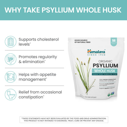 Organic Psyllium Whole Husk for Daily Fiber, Weight Management and Glucose Support, 12 Oz
