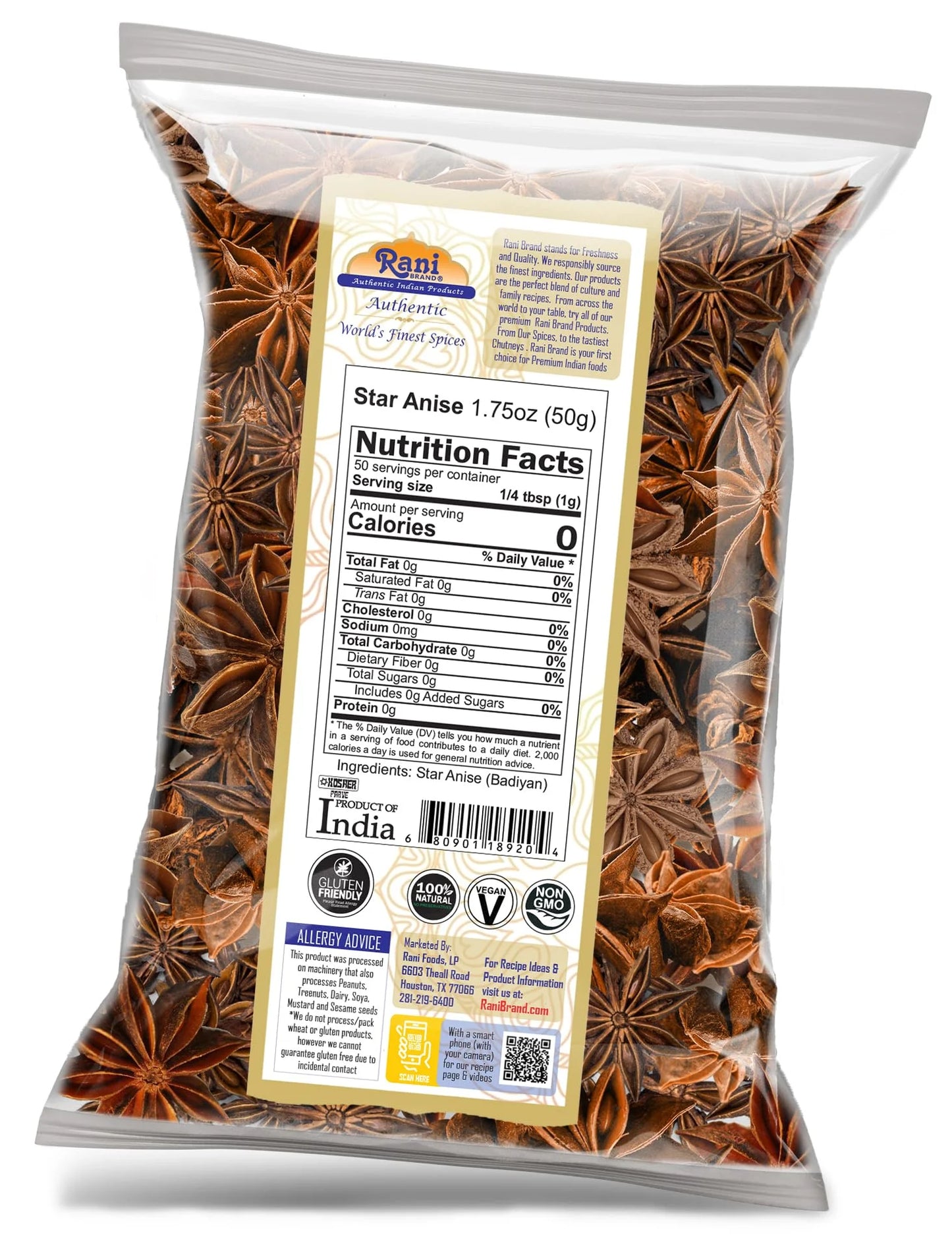 Rani Star Anise Seeds, Whole Pods (Badian Khatai) Spice 1.75Oz (50G) ~ All Natural | Gluten Friendly | NON-GMO | Kosher | Vegan | Indian Origin