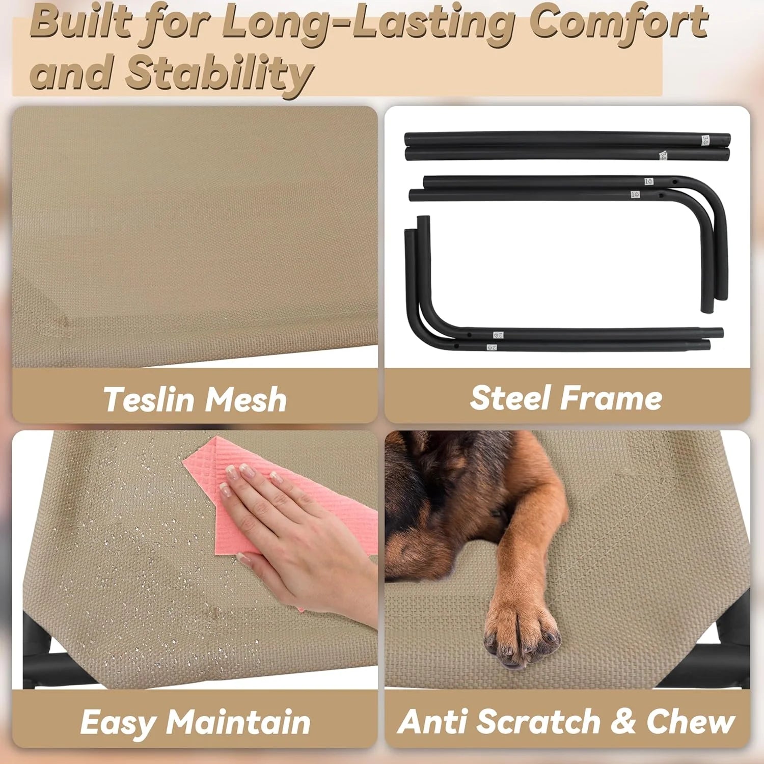 Elevated Dog Bed, Cooling Raised Dog Cot Bed, 43.5"L X 25.5"W X 7.8"H (Medium, Brown)