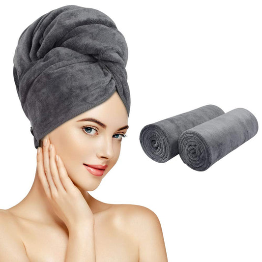 Microfiber Hair Towels anti Frizz Hair Drying Towel Super Absorbent Fast Drying Turbans for Wet Curly Hair Soft Hair Towel Wrap with Elastic Band for All Hair Types 40 X 20 Inches 2Pack Grey