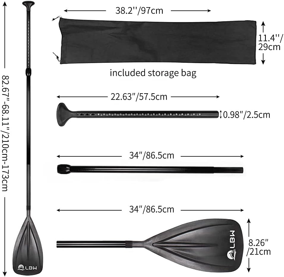 Stand up Paddle Board Paddle - 3 Pieces Adjustable Aluminium Alloy Floating SUP Paddle with Storage Bag, Portable Durable Oars