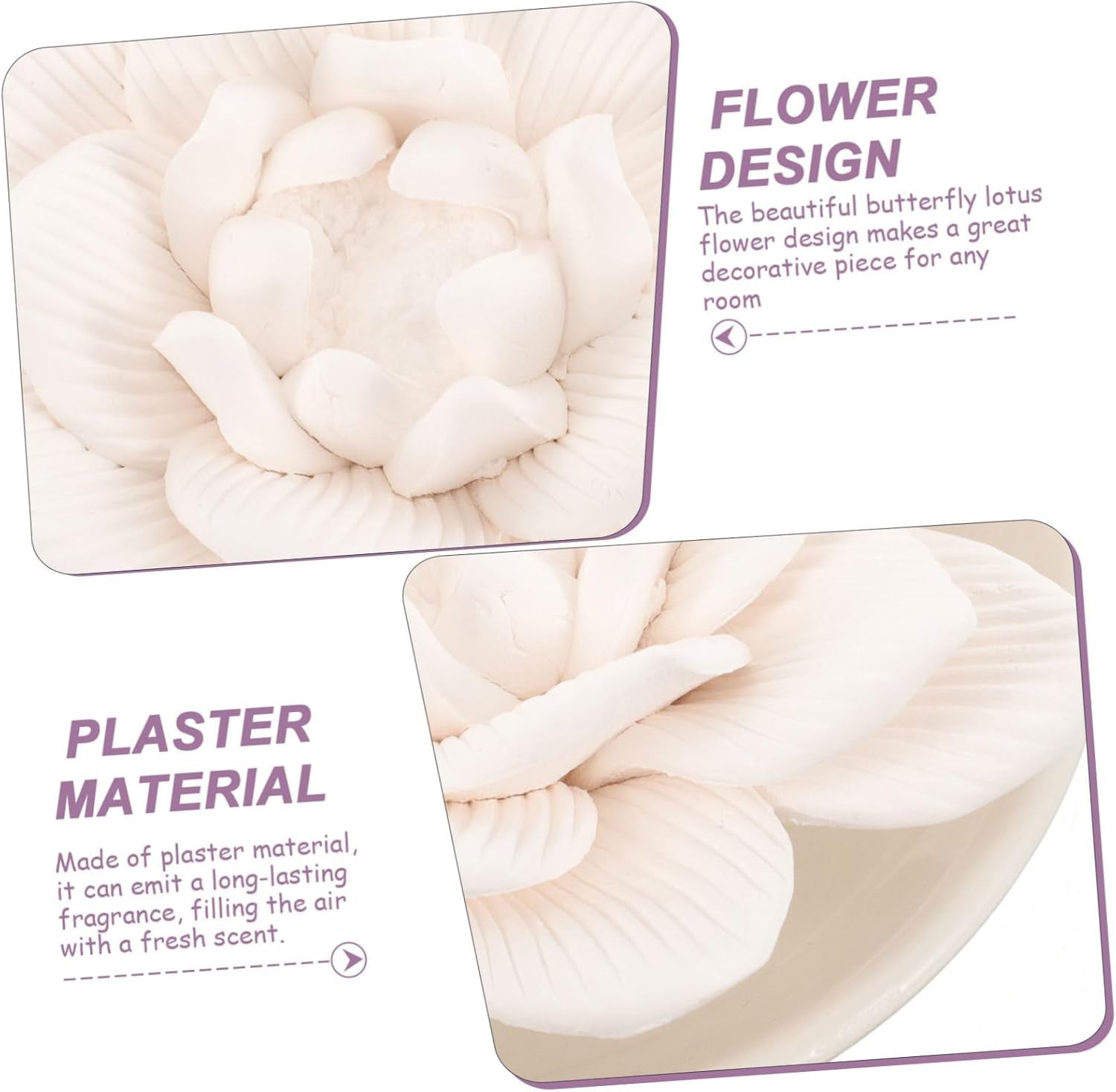 Diffusers for Essential Oils - Passive Diffuser Essential Oil Diffuser Flower Shape Perfume Diffuser Stone for Car, Home, Bedroom, Bathroom, White Butterfly and Lotus, Plaster, 3.34X3.34X0.98Inch