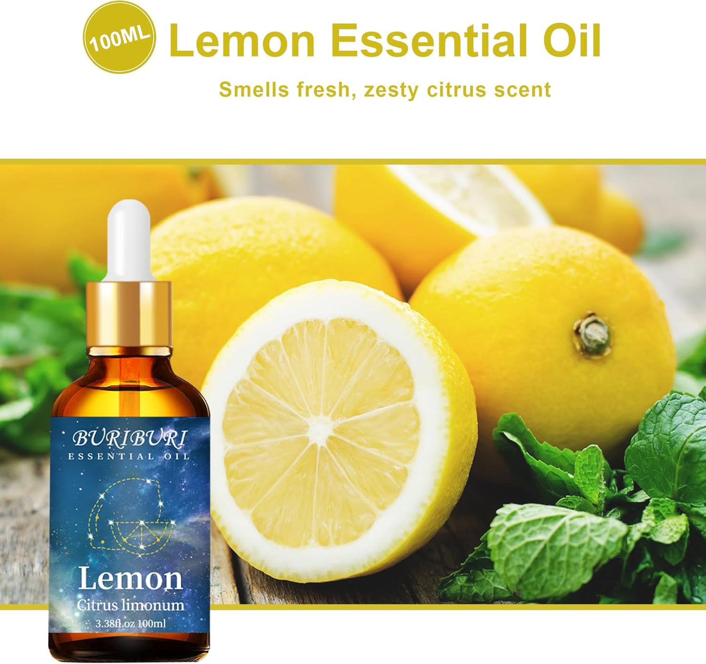 Lemon Essential Oil 100ML, 100% Pure, 3.38 Fl Oz Aromatherapy Oil 100ML for Diffuser, Massage