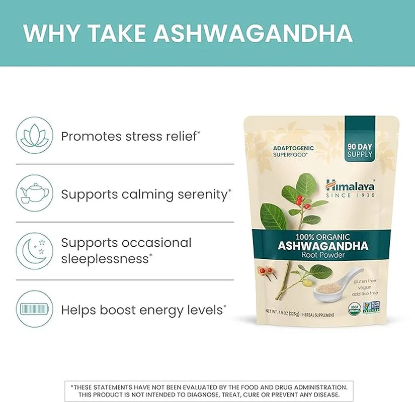 Organic Ashwagandha Powder, Adaptogenic Superfood for Protein Shakes & Smoothies, 7.9 Oz, 3 Month Supply