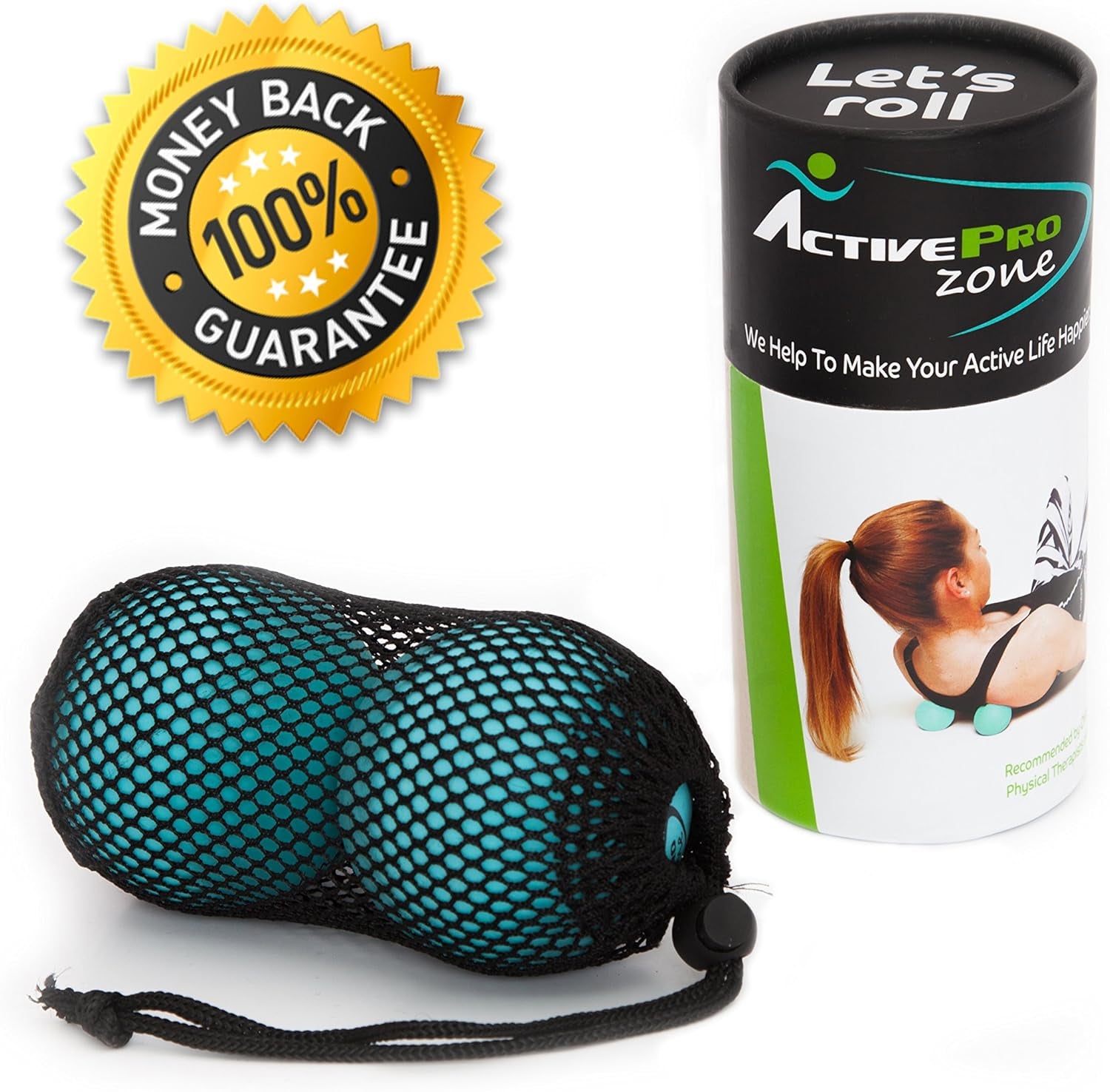 Massage Therapy Balls by  ● Best 4 Deep Pressure, Trigger Point, Myofascial Release & Physical Therapy ● Used in Yoga, Pilates ● Instant Tension & Pain Relief ● Relax Sore Muscles ● Set of 2 Extra Firm Rubber Balls Sized Ø2¾ʺ W/Mesh Bag